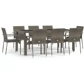vidaXL 9-delige Tuinset met kussens poly rattan grijs