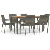 vidaXL 7-delige tuinset met kussens, grijs, polyrotan