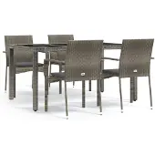 vidaXL 5-delige Tuinset met kussens poly rattan grijs