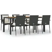 vidaXL 7-delige Tuinset met kussens poly rattan zwart