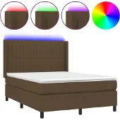 vidaXL Boxspring met matras en LED stof donkerbruin 140x200 cm