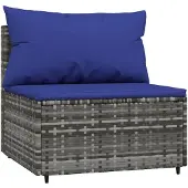 vidaXL Tuinmiddenbank met kussens poly rattan grijs