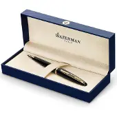 Waterman Carène Zwarte zee balpen | hoogglans zwart met 23-karaats gouden clip | mediumpunt met blauw inktpatroon | geschenkverpakking