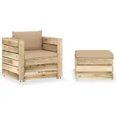 vidaXL 2-delige Loungeset met kussens groen geïmpregneerd hout