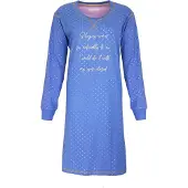 Irresistible Dames Nachthemd - Katoen - Wit Stippen - Blauw - Maat L
