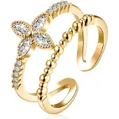 LGT JWLS Gedraaide Goudkleurige Dames Ring met Bloem Zirkonia