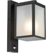 QAZQA Buiten wandlantaarn zwart met ribbel glas en bewegingssensor - Charlois