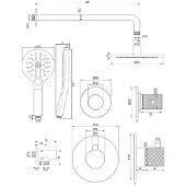 Brauer Regendoucheset inbouw copper carving thermostatisch 20 cm met gebogen wandarm en handdouche 3-standen losse stopkranen geborsteld koper