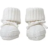 Mistrall gebreide baby slofjes wit Jongens/Meisjes Katoen Effen - maat 0-6 mnd
