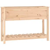 vidaXL Plantenbak met schap 111,5x34,5x81 cm massief grenenhout