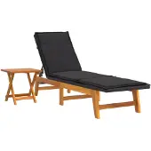 vidaXL Ligbed met tafeltje poly rattan en massief acaciahout