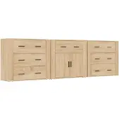 vidaXL Dressoirs 3 st bewerkt hout sonoma eiken