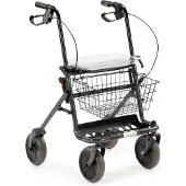 Multimotion Inklapbare / opvouwbare rollator Donkergrijs - Inclusief dienblad, stokhouder en mandje
