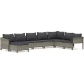 vidaXL 8-delige Loungeset met kussens poly rattan grijs