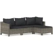 vidaXL 4-delige loungeset voor de tuin met kussens, grijs, polyrotan