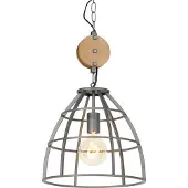 QAZQA Industriële hanglamp donkergrijs met hout 34 cm - Arthur