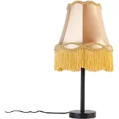 QAZQA Klassieke tafellamp zwart met granny kap goud 30 cm - Simplo