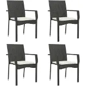vidaXL Tuinstoelen 4 st met kussens poly rattan zwart