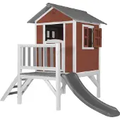 Axi Speelhuis Beach Lodge XL Rood met AXI Lodge XL Speelhuis Scandinavisch rood - Grijze Glijbaan Speelhuis op palen