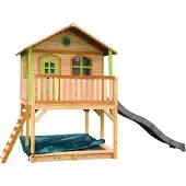 Axi Marc Speelhuis op palen, zandbak & grijze glijbaan Speelhuisje voor de tuin / buiten in bruin & groen van FSC hout