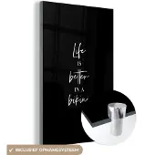 MuchoWow Glasschilderij 120x180 cm - Schilderij acrylglas - Life is better in a bikini - Zwart - Quote - Foto op glas - Schilderijen