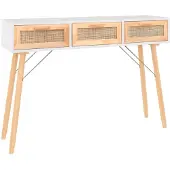 vidaXL Wandtafel 105x30x75 cm massief grenenhout en natuurlijk rattan