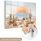 MuchoWow Glasschilderij 90x60 cm - Schilderij acrylglas - Cactussen - Planten - Natuur - Zon - Foto op glas - Schilderijen