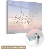 MuchoWow Glasschilderij 160x120 cm - Schilderij acrylglas - Vogels - Zee - Lucht - Natuur - Zomer - Foto op glas - Schilderijen