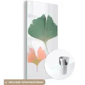 MuchoWow Glasschilderij 60x120 cm - Schilderij acrylglas - Bladeren - Groen - Oranje - Natuur - Foto op glas - Schilderijen