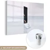 MuchoWow Glasschilderij 180x120 cm - Schilderij acrylglas - Vrouw - Trap - Abstract - Deur - Foto op glas - Schilderijen
