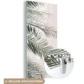 MuchoWow Glasschilderij 20x40 cm - Schilderij acrylglas - Plant - Groen - Natuur - Wit - Foto op glas - Schilderijen