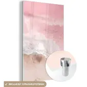 MuchoWow Glasschilderij 20x30 cm - Schilderij acrylglas - Strand - Zee - Roze - Natuur -Golven - Foto op glas - Schilderijen