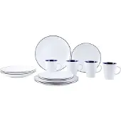Gimex melamine serviesset - Camping Servies Set Linea Blauw 16-dlg. wit Blauw