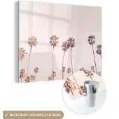 MuchoWow Glasschilderij 120x90 cm - Schilderij acrylglas - Palmbomen - Zon - Natuur - Lucht - Foto op glas - Schilderijen