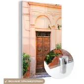 MuchoWow Glasschilderij 120x180 cm - Schilderij acrylglas - Hout - Deur - Pastel - Architectuur - Foto op glas - Schilderijen
