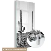 MuchoWow Glasschilderij 80x160 cm - Schilderij acrylglas - Cactussen - Zwart wit - Natuur - Landschap - Foto op glas - Schilderijen