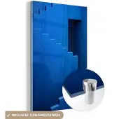 MuchoWow Glasschilderij 120x180 cm - Schilderij acrylglas - Blauw - Trap - Architectuur - Gebouw - Foto op glas - Schilderijen