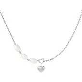 Yehwang Necklace -Ketting -pearls and heart -zilver- Stainless Steel-- Moederdag cadeautje - cadeau voor haar - mama