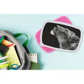MuchoWow Broodtrommel Roze - Lunchbox - Brooddoos - Leeuw - Dieren - Zwart wit - 18x12x6 cm - Kinderen - Meisje