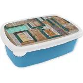 MuchoWow Broodtrommel Blauw - Lunchbox - Brooddoos - Deuren - Architectuur - Groen - Bruin - Antiek - 18x12x6 cm - Kinderen - Jongen