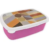 MuchoWow Broodtrommel Roze - Lunchbox - Brooddoos - Geometrie - Vormen - Kleuren - Pastel - 18x12x6 cm - Kinderen - Meisje