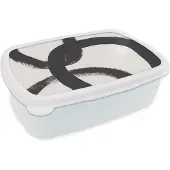 MuchoWow Broodtrommel Wit - Lunchbox - Brooddoos - Abstract - Vormen - Zwart - Cirkels - 18x12x6 cm - Volwassenen