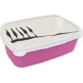 MuchoWow Broodtrommel Roze - Lunchbox - Brooddoos - Landschap - Abstract - Zwart - Wit - 18x12x6 cm - Kinderen - Meisje