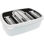 MuchoWow Broodtrommel Wit - Lunchbox - Brooddoos - Zwart - Wit - Raam - Man - 18x12x6 cm - Volwassenen