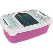 MuchoWow Broodtrommel Roze - Lunchbox - Brooddoos - Deur - Hout - Groen - Huis - 18x12x6 cm - Kinderen - Meisje