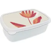 MuchoWow Broodtrommel Wit - Lunchbox - Brooddoos - Bloemen - Plant - Rood - Pastel - 18x12x6 cm - Volwassenen