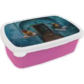 MuchoWow Broodtrommel Roze - Lunchbox - Brooddoos - Deur - Man - Blauw - Architectuur - 18x12x6 cm - Kinderen - Meisje
