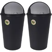 Bathroom Solutions 2x Stuks Prullenbakken/afvalemmers - 25L - gerecycled kunststof - zwart - Prullenbakken