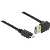 DeLOCK Micro USB naar Easy-USB-A haaks (boven/beneden) kabel - USB2.0 - tot 2A / zwart - 2 meter