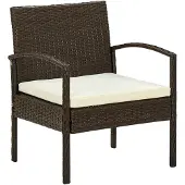 vidaXL Tuinstoel met kussen poly rattan bruin